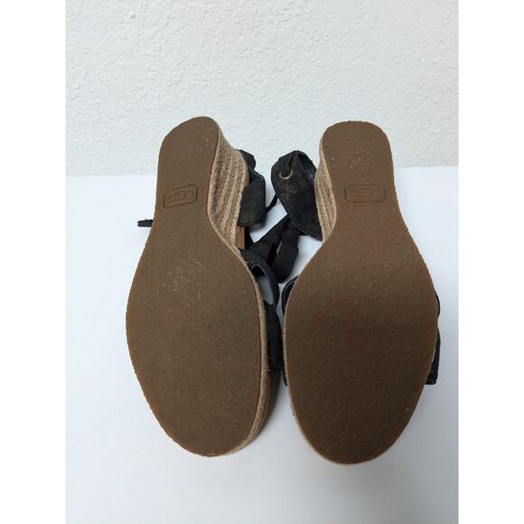UGG black leather espadrilles wedge sandals 1006823 women's size 8.5 - Picture 7 of 14